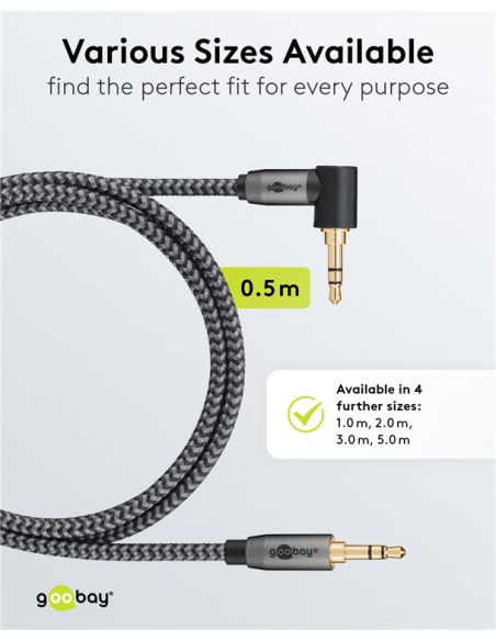 
65277 GOOBAY - Cable Audio Stereo MiniJack 3.5 M/M  0,50 m 90º Flexiplus Nylon Goobay