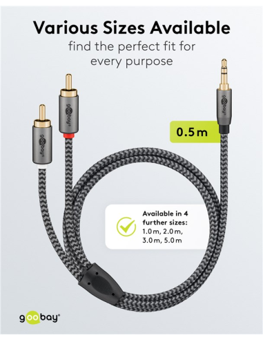 
65284 GOOBAY - Cable  0,5 m 3.5 mm M (3-pin, ST) a 2xRCA M FlexiPlus Nylon Goobay