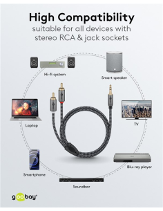 
65284 GOOBAY - Cable  0,5 m 3.5 mm M (3-pin, ST) a 2xRCA M FlexiPlus Nylon Goobay
