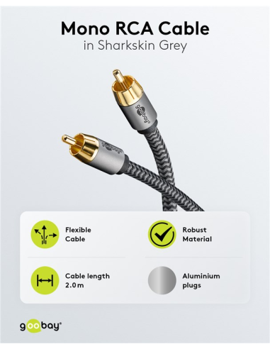 
65296 GOOBAY - Cable  2,0m 1xRCA M a 1xRCA Macho Subwoofer Flexiplus Nylon Goobay