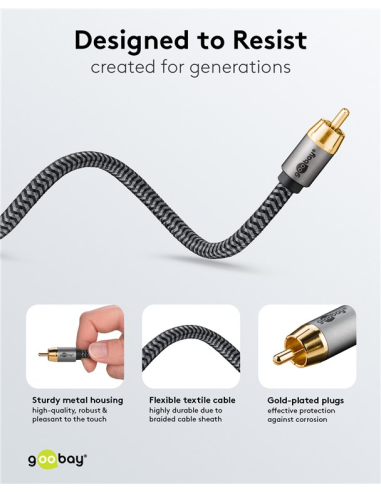 
65298 GOOBAY - Cable  5,0m 1xRCA M a 1xRCA Macho Subwoofer Flexiplus Nylon Goobay