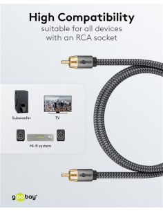 
65299 GOOBAY - Cable 10,0m 1xRCA M a 1xRCA Macho Subwoofer Flexiplus Nylon Goobay