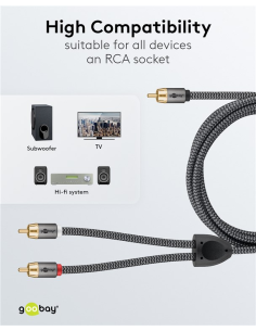 
65303 GOOBAY - Cable 10,0m 1xRCA M a 2xRCA Macho Subwoofer Flexiplus Nylon Goobay
