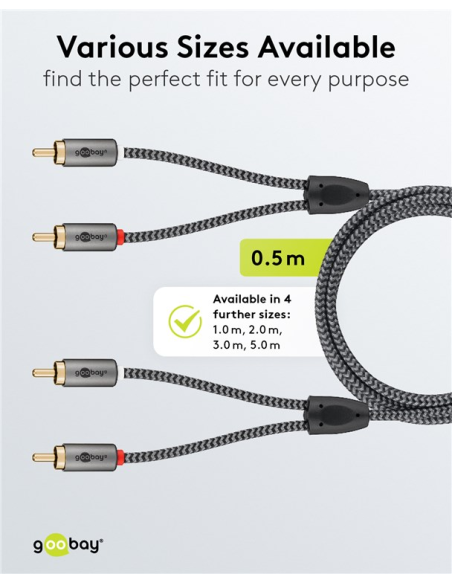 
65292 GOOBAY - Cable  1,00m  2xRCA M 2xRCA M Flexiplus Nylon Goobay