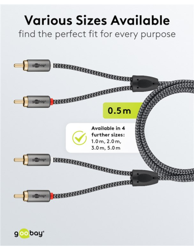 
65294 GOOBAY - Cable  3,00m  2xRCA M 2xRCA M Flexiplus Nylon Goobay