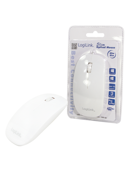 
id0062 Ratón Óptico Plano Slim 1000dpii Blanco USB Logilink