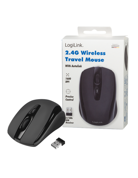 
ID0031 Mini Ratón Optico Wireless 2.4GHz  1600dpi Negro Logilink
