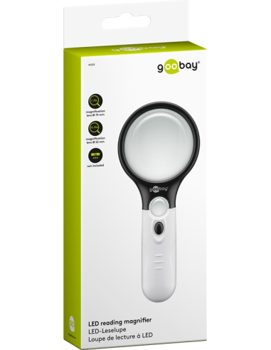 
41255 GOOBAY - Lupa de lectura LED. Funciona con pilas con 3 pilas AAA, no incluidas.
