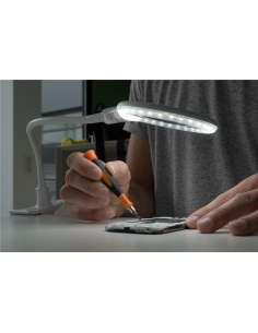 
60359 GOOBAY - Lámpara de aumento con lupa LED con base y abrazadera, 6 W 480 lm, lente de vidrio de 100 mm, aumento de 1,75x