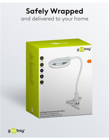 
60365 GOOBAY - Lámpara de aumento LED con pinza, 6 W, blanca
480 lm, lente de cristal de 100 mm, aumento de 1,75x, 3 dioptrí