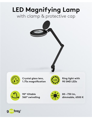 
64988 GOOBAY - Lámpara de aumento 9W 730lm 127mmX Kr 90LED dim KLEMM S