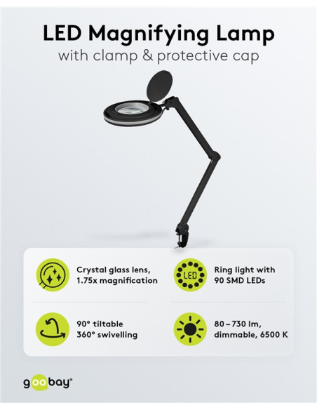 
64988 GOOBAY - Lámpara de aumento 9W 730lm 127mmX Kr 90LED dim KLEMM S