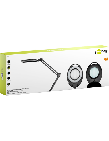 
64989 GOOBAY - Lupa 8W 650 lm 127 mm 60 LED KLEMM Negra. Lámpara de aumento LED con pinza, 8 W, negra
650 lm, lente de crist