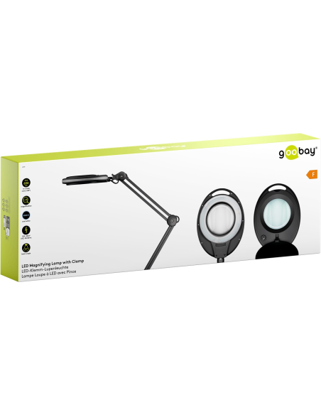 
64989 GOOBAY - Lupa 8W 650 lm 127 mm 60 LED KLEMM Negra. Lámpara de aumento LED con pinza, 8 W, negra
650 lm, lente de crist