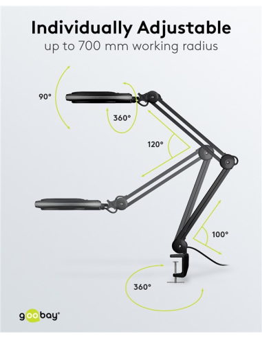 
64989 GOOBAY - Lupa 8W 650 lm 127 mm 60 LED KLEMM Negra. Lámpara de aumento LED con pinza, 8 W, negra
650 lm, lente de crist