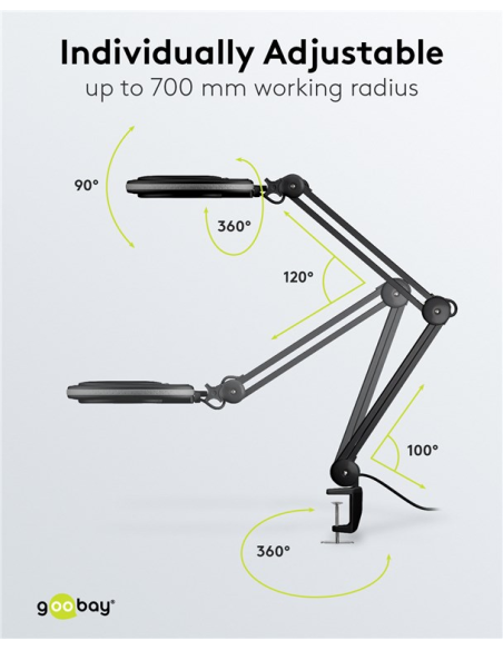 
64989 GOOBAY - Lupa 8W 650 lm 127 mm 60 LED KLEMM Negra. Lámpara de aumento LED con pinza, 8 W, negra
650 lm, lente de crist