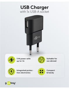 
44947 GOOBAY - Cargador USB  1 puert.  5W 1A  negro Goobay 2