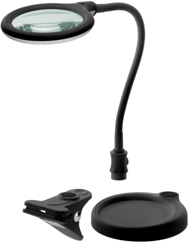 
64990 GOOBAY - Lupa 6W 480lm 100mmX 30LED STAND/KLEMM S. Lámpara de aumento LED con base y abrazadera, 6 W, negra, 480 lm, le
