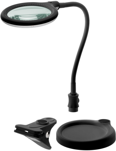 
64990 GOOBAY - Lupa 6W 480lm 100mmX 30LED STAND/KLEMM S. Lámpara de aumento LED con base y abrazadera, 6 W, negra, 480 lm, le