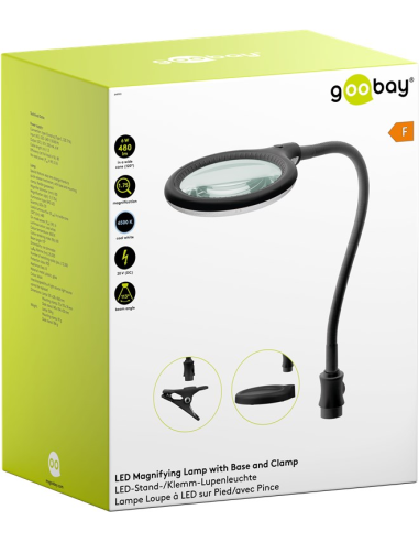 
64990 GOOBAY - Lupa 6W 480lm 100mmX 30LED STAND/KLEMM S. Lámpara de aumento LED con base y abrazadera, 6 W, negra, 480 lm, le