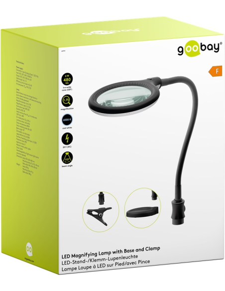 
64990 GOOBAY - Lupa 6W 480lm 100mmX 30LED STAND/KLEMM S. Lámpara de aumento LED con base y abrazadera, 6 W, negra, 480 lm, le