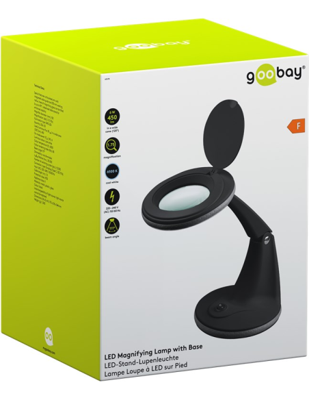 
65578 GOOBAY - Lupa 6W 450lm 100mm 30LED STAND Negro. Lámpara de aumento LED con base, 6 W, negra
450 lm, lente de cristal d