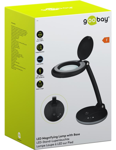 
65576 GOOBAY - Lámpara de aumento 6W 450lm 100mmX 30LED dim STAND S. Brillo de la lupa con luz ajustable mediante panel tácti