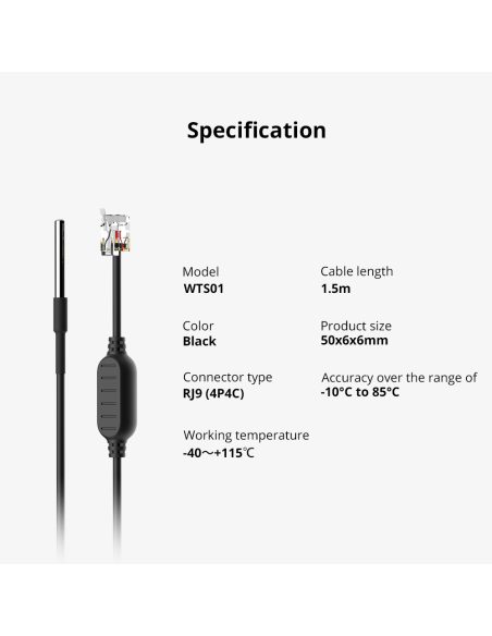 
Sonoof WTS01 SONOFF Sensor de temperatura y humedad, Cable de extensión conector WTS01 RJ9 4P4C,  para Sonoff TH Elite/TH Ori