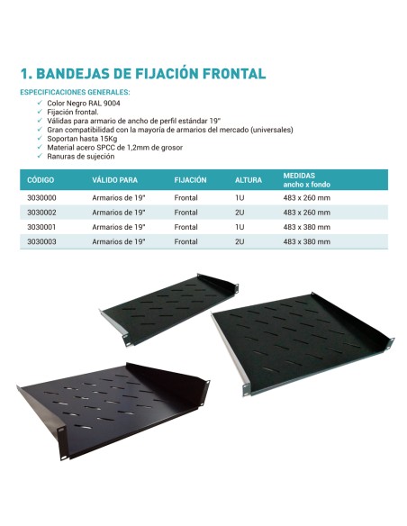 3030601 MONOLYTH - BANDEJA FIJA ADAPTABLE 2U 1000-1200