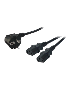 
CP101 LOGILINK - Cable Alimentacion CEE-7/7 90º SCHUKO a C13x2  1,70m Negro. Está diseñado para conectar el PC y el monitor a