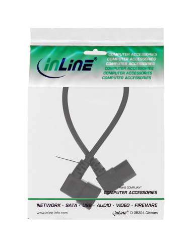 
InLine 16606A  Cable Extension C13 a C14  0.5 m Negro Doble Angulado