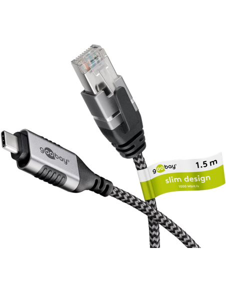 
74401 Goobay USB-C 3.1 to RJ45 Ethernet Cable, Slim, 1.0 m