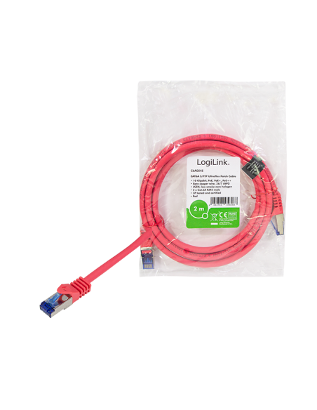 
C6A054S Latiguillo CAT 6A, S/FTP,  2.00 m, Rojo, LSZH Ultraflex Logilink