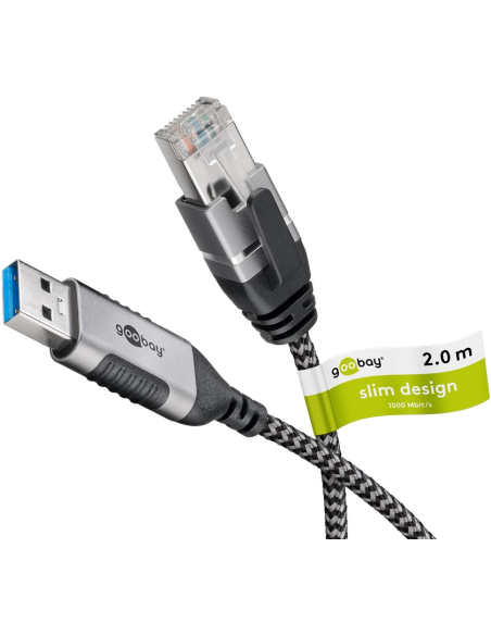 
74394 USB-A 3.0 to RJ45 Ethernet Cable, Slim, 1,50 m
