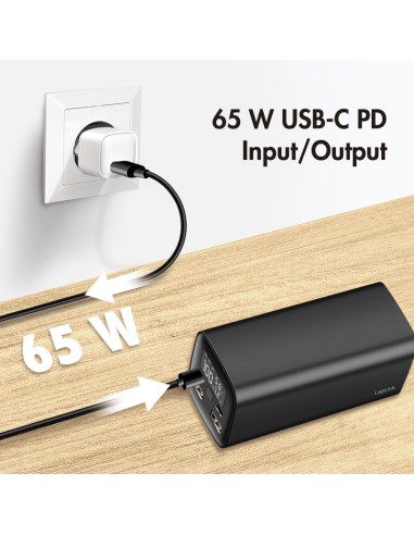 
PA0350 LOGILINK - Bateria Externa Power Bank 20000, 2x USB A + 2x USB C QC 3.0 & PD 3.0 65 W, black Logilink