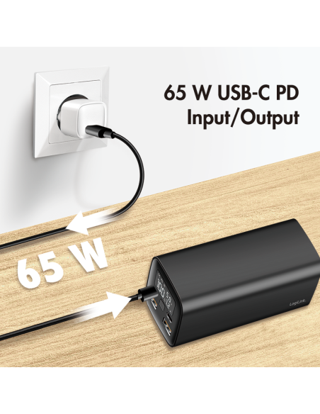 
PA0350 LOGILINK - Bateria Externa Power Bank 20000, 2x USB A + 2x USB C QC 3.0 & PD 3.0 65 W, black Logilink