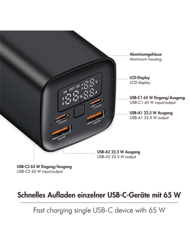PA0350 Bateria Externa Power Bank 20000, 2x USB A + 2x USB C QC 3.0 & PD 3.0 65 W, black Logilink