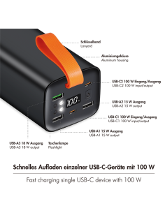 
PA0351 LOGILINK - Bateria Externa Power Bank 50000, 2x USB A + 2x USB C QC 3.0 & PD 3.0 100 W, black Logilink 2