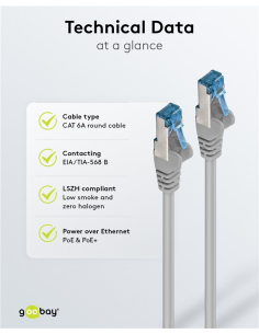 
93782 Latiguillo CAT 6A, S/FTP,  3.00 m, Gris, LSZH Goobay
