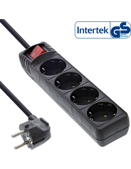 
16445D Regleta de  4 tomas con Interruptor Negra y 5,00 metros 16A 3500W