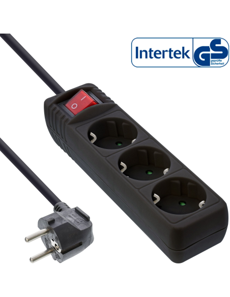 
16433S Regleta de  3 tomas con Interruptor Negra y  3,00 m 16 A, 50 Hz, max. 3500 W