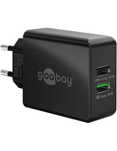 44956  Cargador  28W USB 2 puert.  USB-A Negro QC3.0 Salida Lateral Goobay