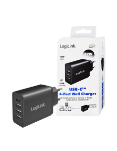 
PA0221 LOGILINK - Cargador  27W USB 4 puert. USB-C x 1, USB-A X 3 FQ Salida Lateral Logilink
