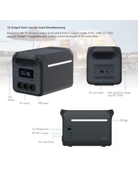 PPS1800 Estacion de Carga portatil 1800W LiFePO4 battery Tuya compatible Logilnk