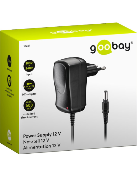 
57287 GOOBAY - Fuente de Alimentacion 12V  7,2W 0,6A Conector 5.5mmx2.1mm