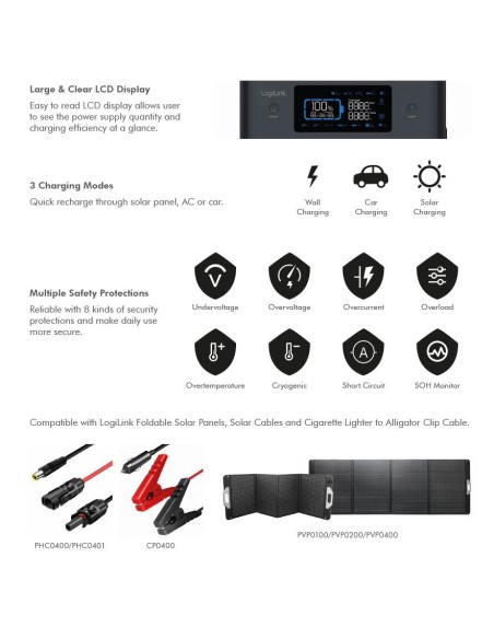 PPS1800 Estacion de Carga portatil 1800W LiFePO4 battery Tuya compatible Logilnk