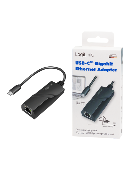 
UA0238A Adaptador de Red USB 3.2 Gen1 Gigabit 1Gbit/s- RJ45 USB-C Negro Logilink