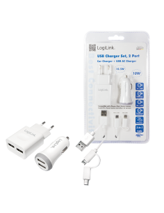 PA0137 Juego de cargador USB, 1 cargador de coche y 1 cargador USB, 2 puertos Con cable  USB 2.0 a Micro USB y Mini USB 2