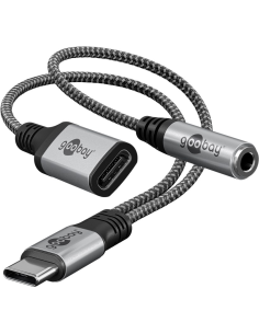 
74524 GOOBAY - Cable Adaptador / convertidor USB C a USB Type-C + toma de 3,5 mm Cable Textil nylon