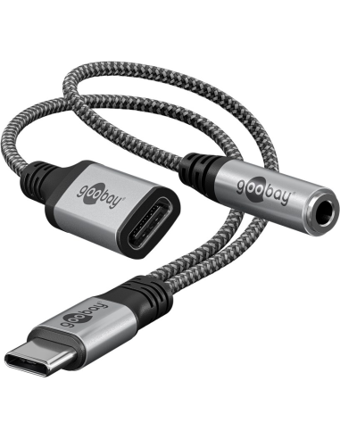 
74524 GOOBAY - Cable Adaptador / convertidor USB C a USB Type-C + toma de 3,5 mm Cable Textil nylon